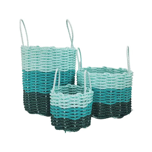 Lobster rope storage baskets 3-piece set in hunter-green to teal with rope handles on Tampa Home & Garden Store