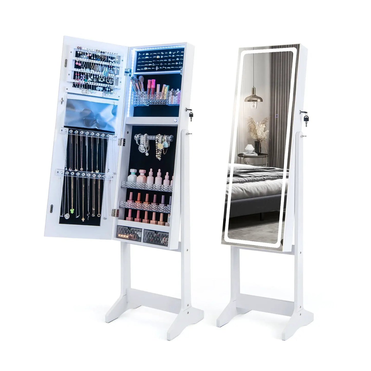 Lockable jewelry armoire with lighted full-length mirror, two-piece display by DirectDeals on Tampa Home & Garden Store