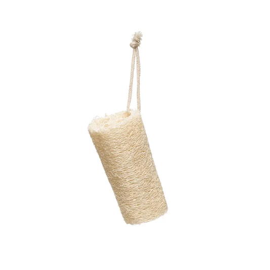 Loofah brush with cotton rope hanger, natural cylindrical bath brush on Tampa Home & Garden Store