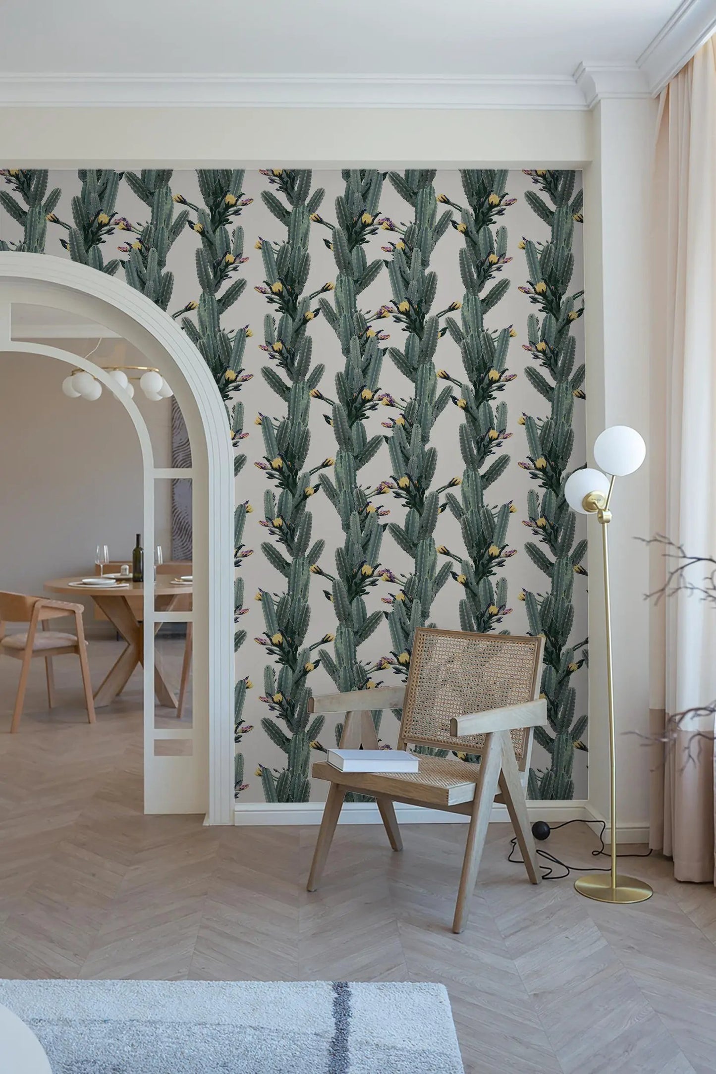 Wallpaper Los Cactus Off-White Floral by Samantha Santana Creative with green cactus pattern on Tampa Home & Garden Store