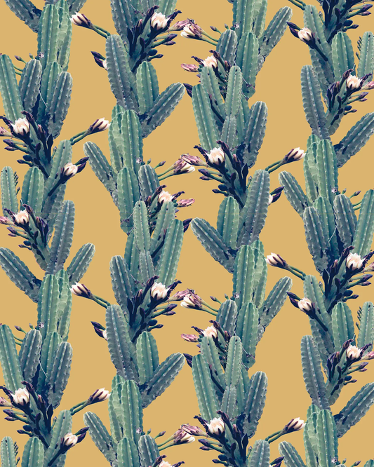 Los Cactus Wallpaper yellow floral cactus pattern by Samantha Santana Creative on Tampa Home & Garden Store