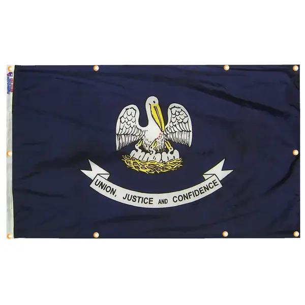 Louisiana flag with grommets for wall hanging on dark blue field with state seal by Flagman of America on Tampa Home & Garden Store