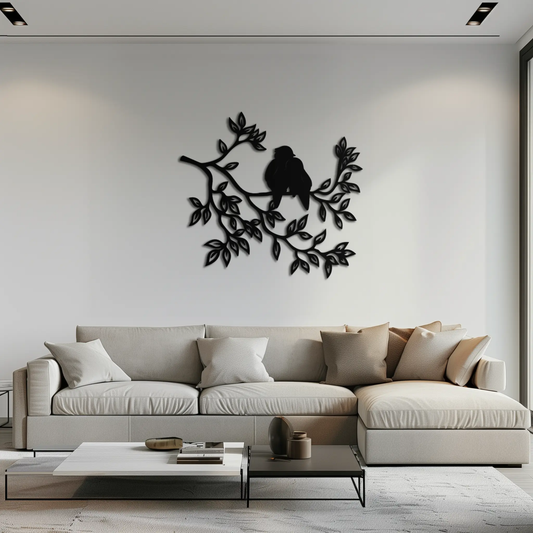 Love Birds metal wall art silhouette decor in black with two birds on a branch by Enova Art on Tampa Home & Garden Store