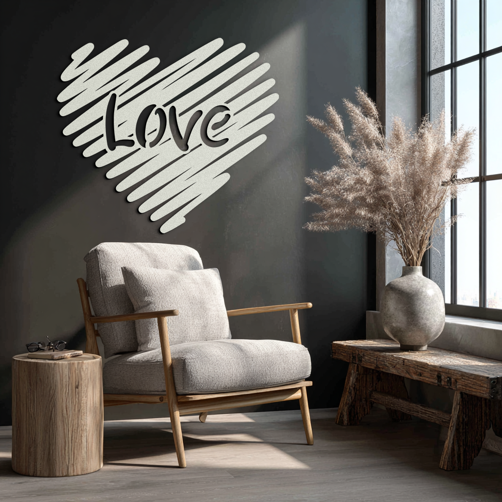 Love Heart Scribble Metal Wall Art – Romantic Handwritten Typography Home Decor- KAF599 - Tampa Home & Garden Store
