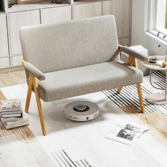 Loveseat sofa with armrests and wooden legs in beige by DirectDeals on Tampa Home & Garden Store