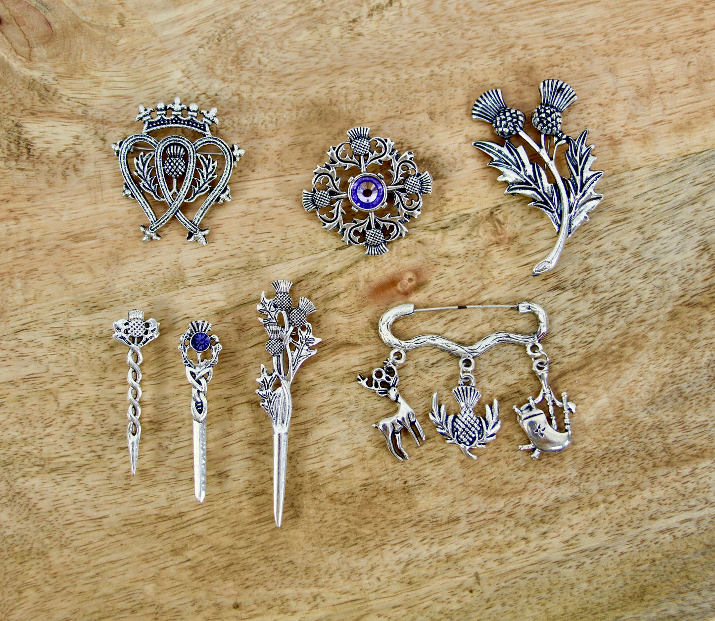 Luckenbooth heart brooch with thistle crown, silver-tone pin set of assorted pieces on Tampa Home & Garden Store