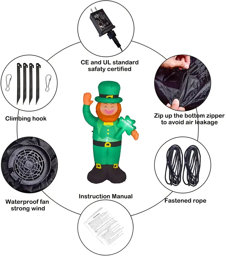 Lucky Leprechaun Lighted Inflatable Blow Up - 5.9 Feet Tall - Tampa Home & Garden Store