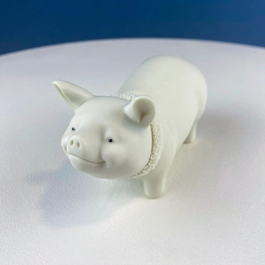 Lucky Smiling Porcelain Pig Figurine white with textured scarf holiday decor on Tampa Home & Garden Store