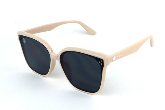 Luna Frameless Sunglasses Havoc polarized UV400 beige frame with lenses Havoc logo on temple on Tampa Home & Garden Store