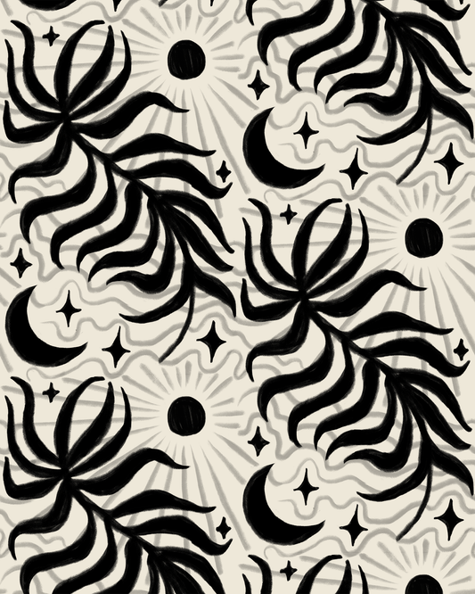 Lunar Leaf Wallpaper, beige and black - Tampa Home & Garden Store