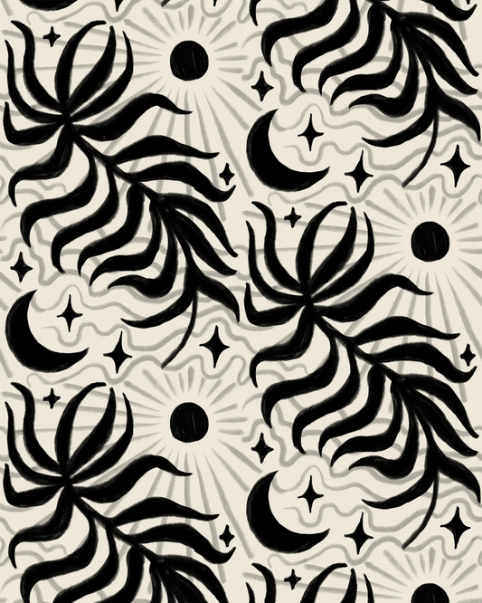 Wallpaper Lunar Leaf beige and black pattern by Samantha Santana Creative on Tampa Home & Garden Store