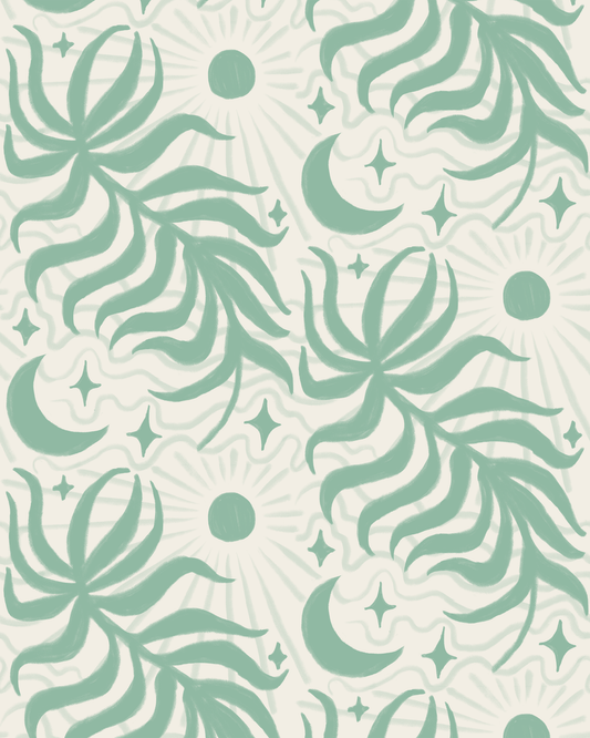 Lunar Leaf Wallpaper, beige and mint - Tampa Home & Garden Store