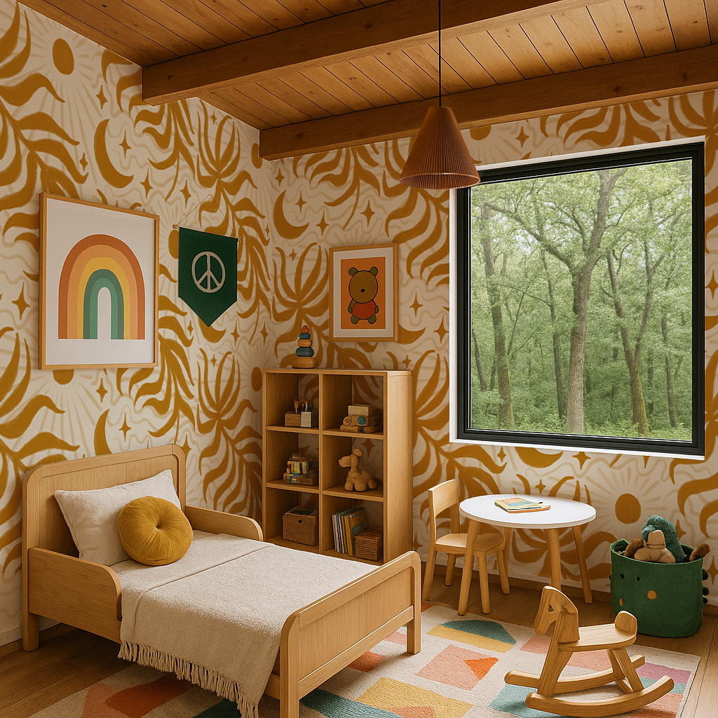 Lunar Leaf Wallpaper, beige and mustard - Tampa Home & Garden Store