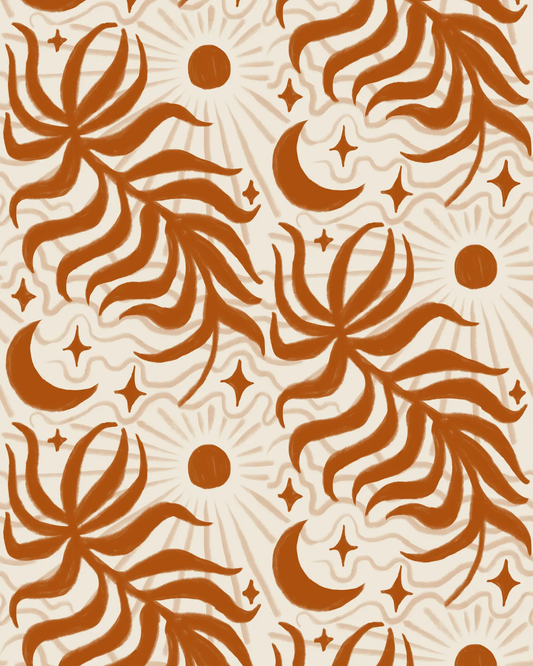 Lunar Leaf Wallpaper beige and rust by Samantha Santana Creative on Tampa Home & Garden Store