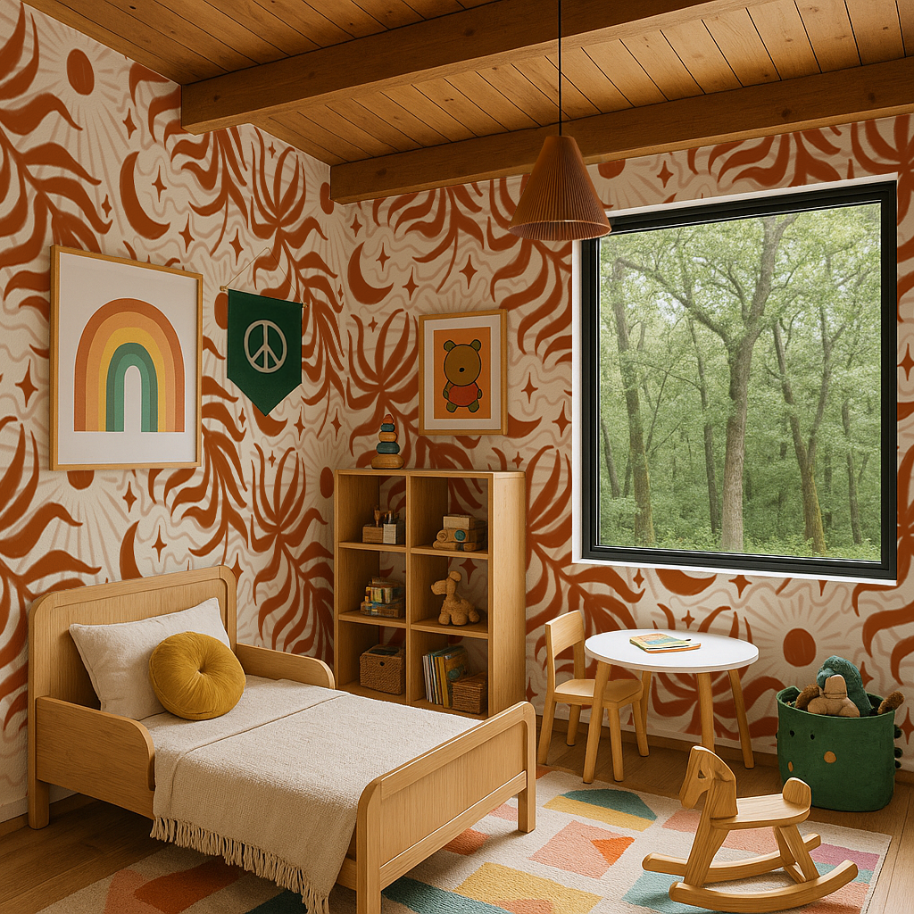 Lunar Leaf Wallpaper, beige and rust - Tampa Home & Garden Store