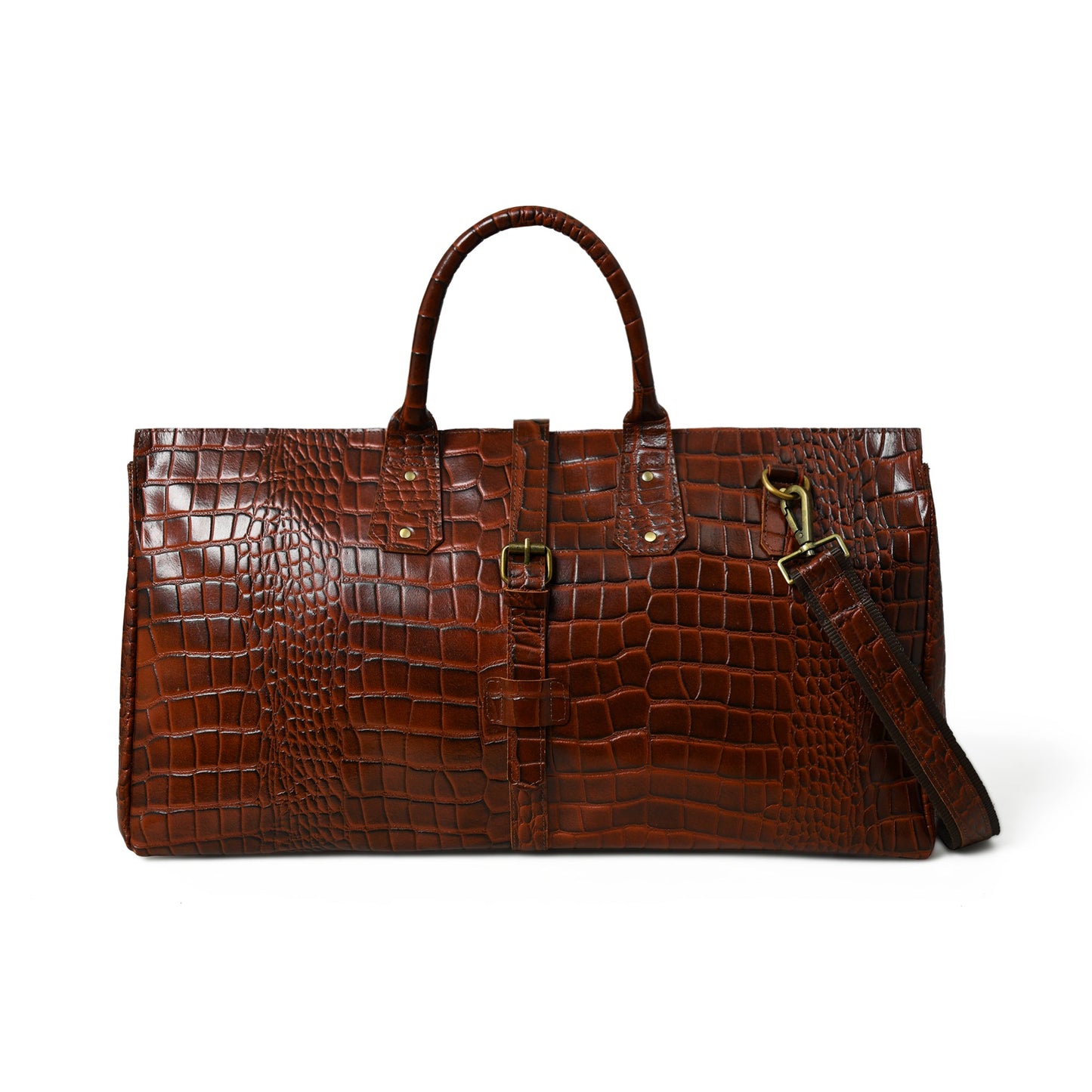 LuxeHide Brown Croco Pattern Duffle - Tampa Home & Garden Store