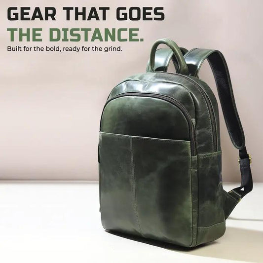 Luxurious Italian Leather Backpack Green by Classy Leather Bags with front pocket on Tampa Home & Garden Store
