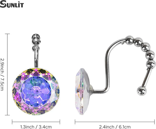 Luxury oil rubbed shower curtain hooks set of 12 by Sunlit with crystal ball accents in silver on Tampa Home & Garden Store