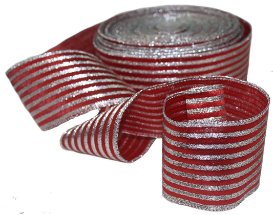Luxury Red with Silver Stripe Ribbon by the Yard with glittery silver stripes on Tampa Home & Garden Store