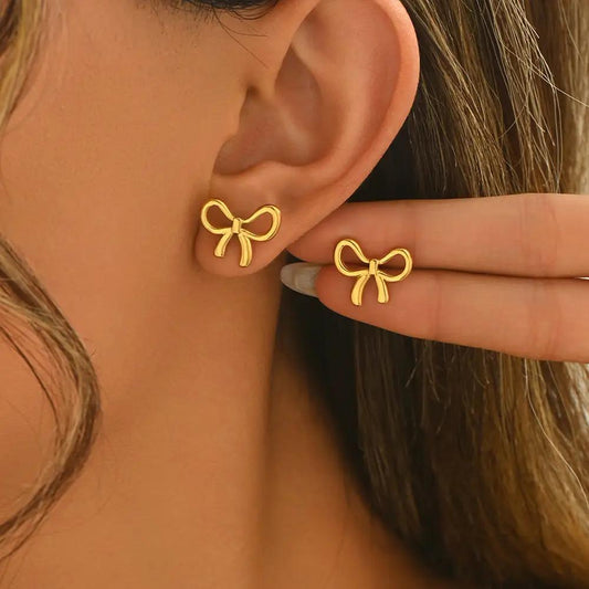 18K gold plated bow earrings pair in stainless steel, gold-tone by Elevate Marketplace on Tampa Home & Garden Store