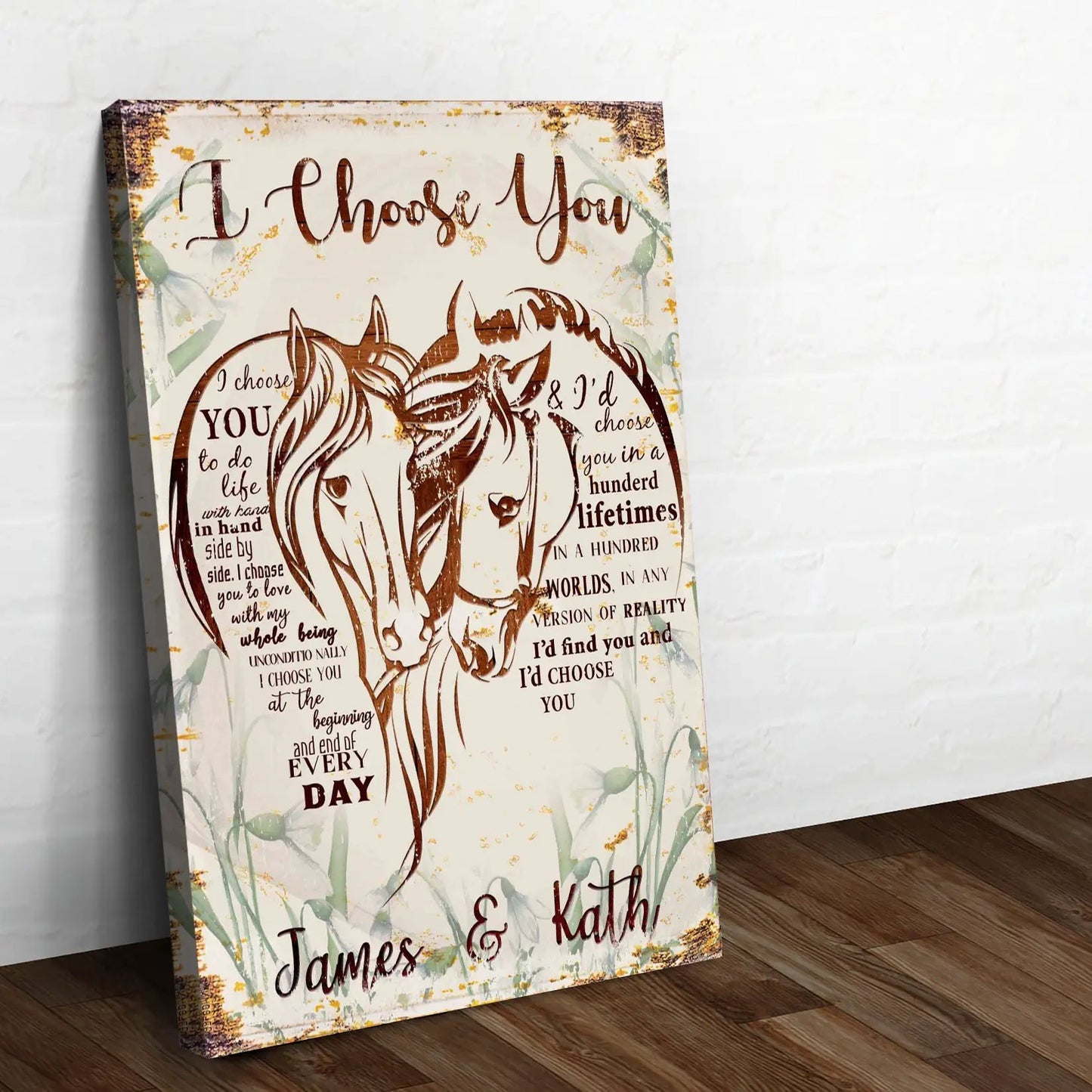 I Choose You Couple Horse Sign canvas Tailored Canvases horse illustration on cream backdrop on Tampa Home & Garden Store