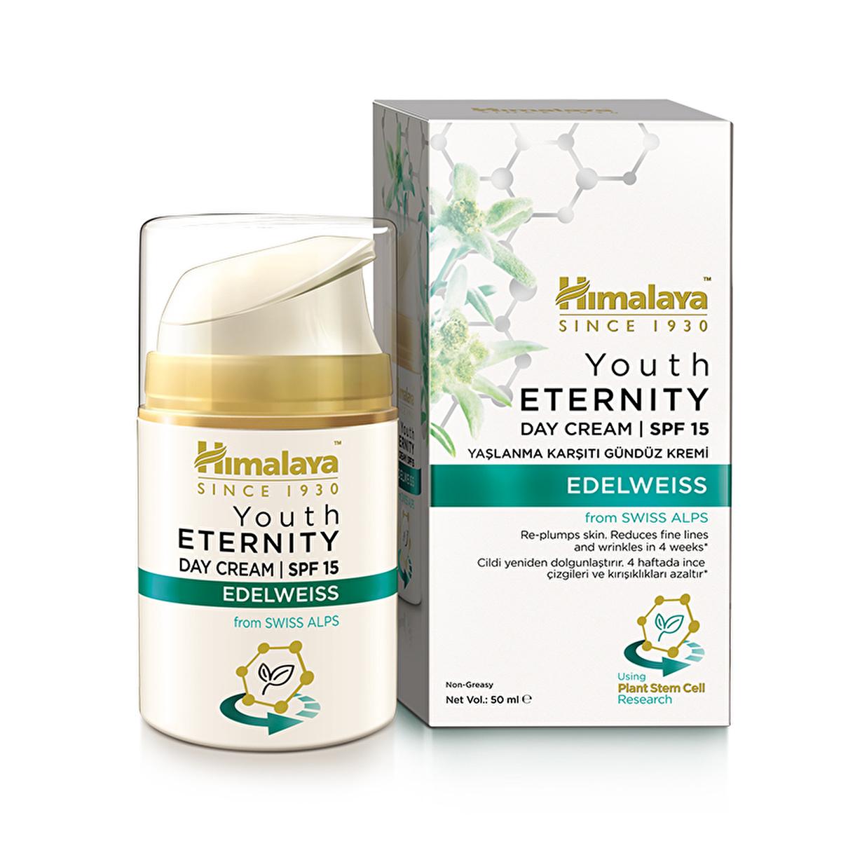 Face cream Himalaya Youth Eternity Day Cream SPF15 Edelweiss bottle with pump and box on Tampa Home & Garden Store