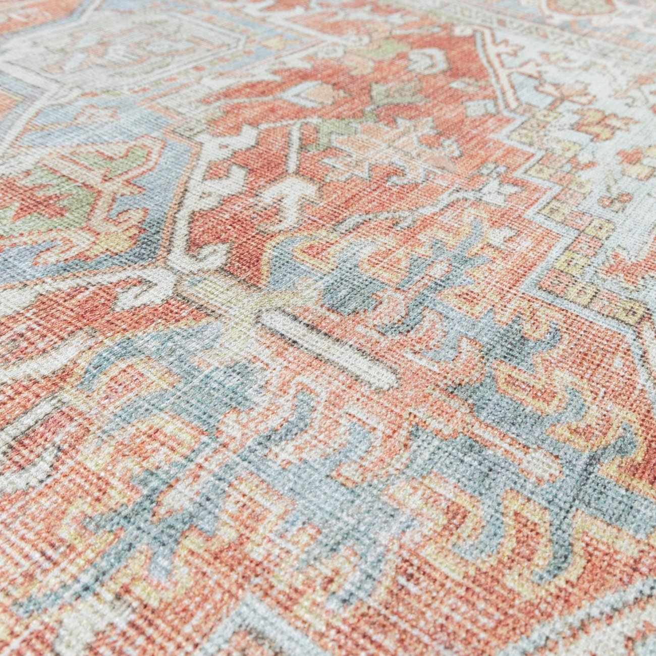 Rust Maayon Washable Rug by Boutique Rugs in red, blue, ivory oriental pattern on Tampa Home & Garden Store