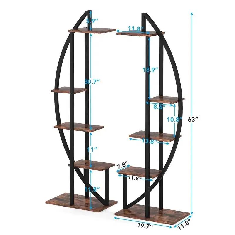 Set of 2 - Symmetrical Modern Metal Wood 10-Shelf Plant Stand - Tampa Home & Garden Store