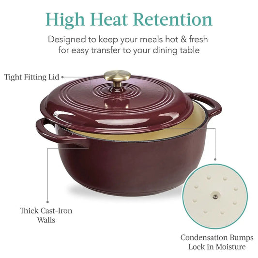 6 Quart Cabernet Red Enamel Cast-Iron Dutch Oven by HomePacific with tight-fitting lid on Tampa Home & Garden Store