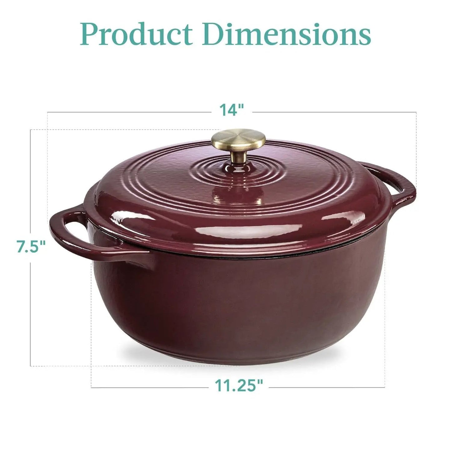 6 Quart Large Maroon Cabernet Red Enamel Cast-Iron Dutch Oven Kitchen Cookware - Tampa Home & Garden Store