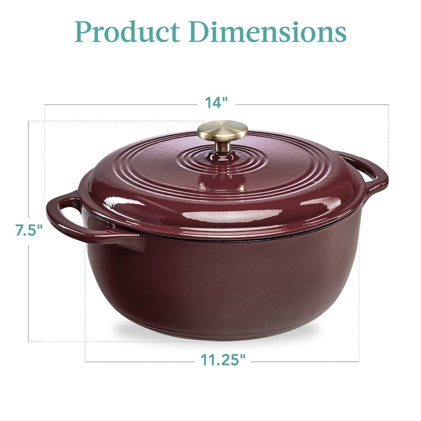 Olla horno holandesa de hierro fundido esmaltado color rojo borgoña, 5.7 litros