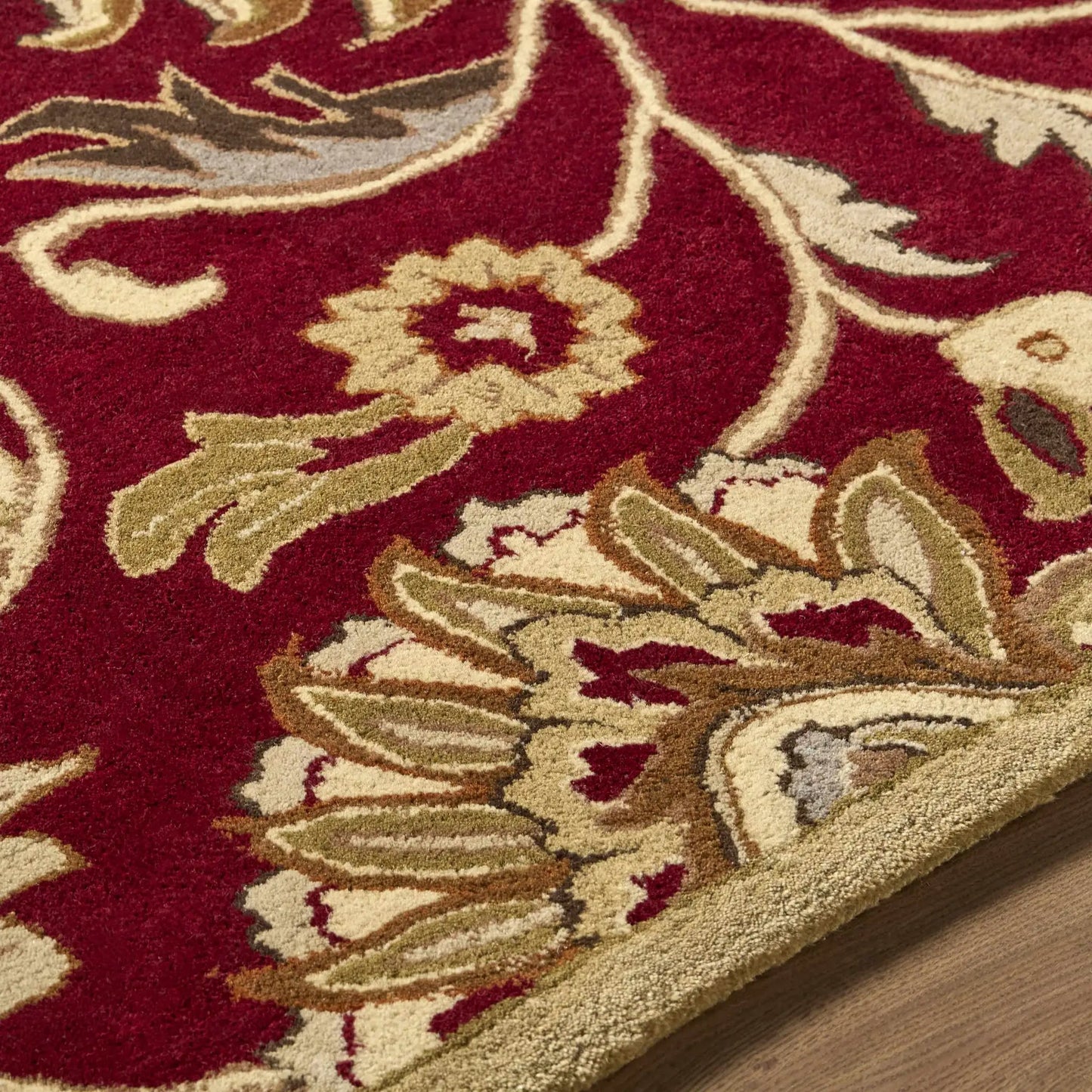 Conesus Red 1061 Hand Tufted Wool Rug burgundy with cream and gold floral pattern Boutique Rugs on Tampa Home & Garden Store