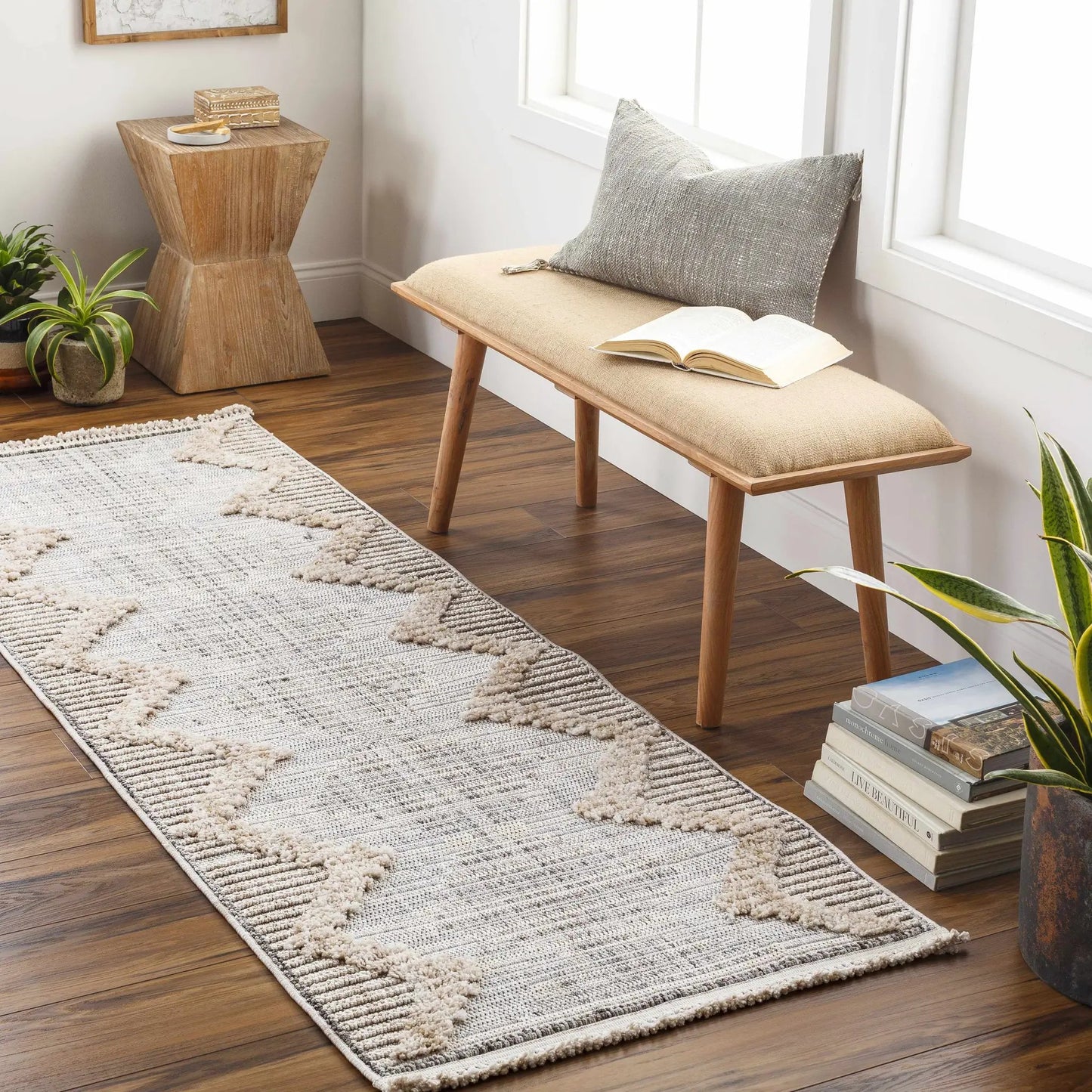 Rug Maulawin High-Low Rustic woven polyester by Boutique Rugs in beige gray on Tampa Home & Garden Store