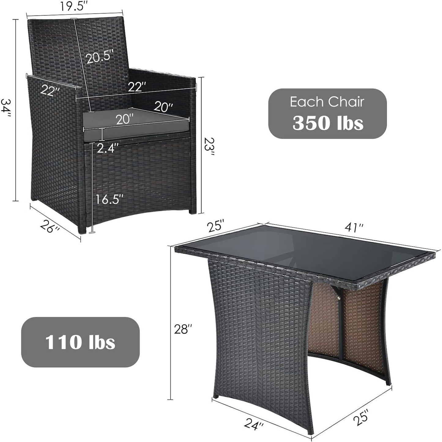 Juego de Comedor de Bistró de 3 Piezas para Patio Exterior en Ratán PE Gris Marrón
