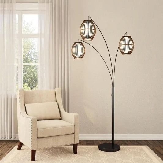 Mid Century Arc Floor Lamp by HomePacific with 3 lamps, black metal base on Tampa Home & Garden Store