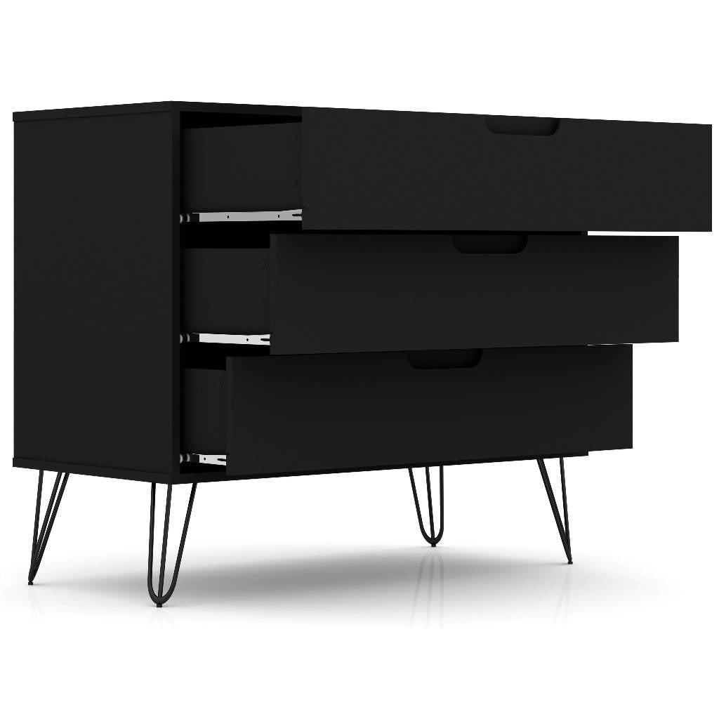 Cómoda de 3 cajones estilo escandinavo moderno en acabado de madera negra