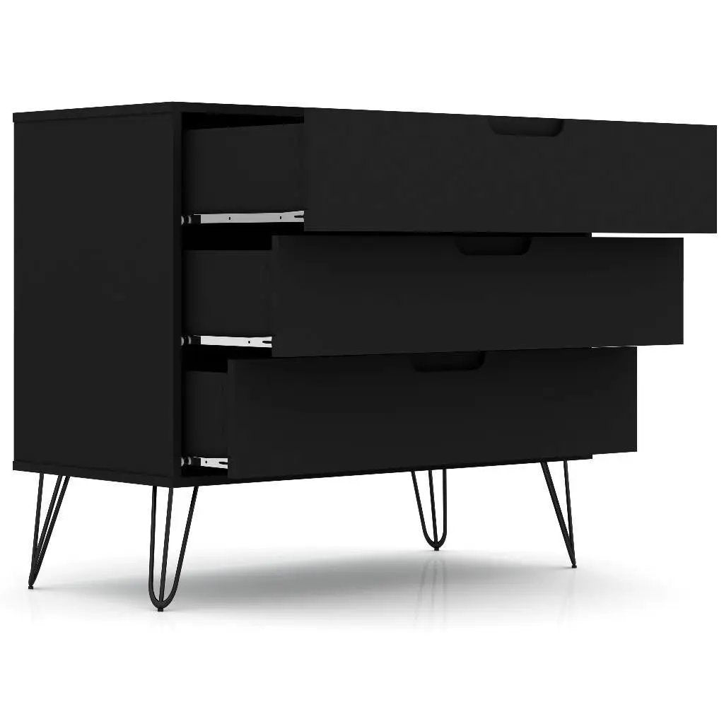 Modern Scandinavian Style Bedroom 3-Drawer Dresser in Black Wood Finish - Tampa Home & Garden Store