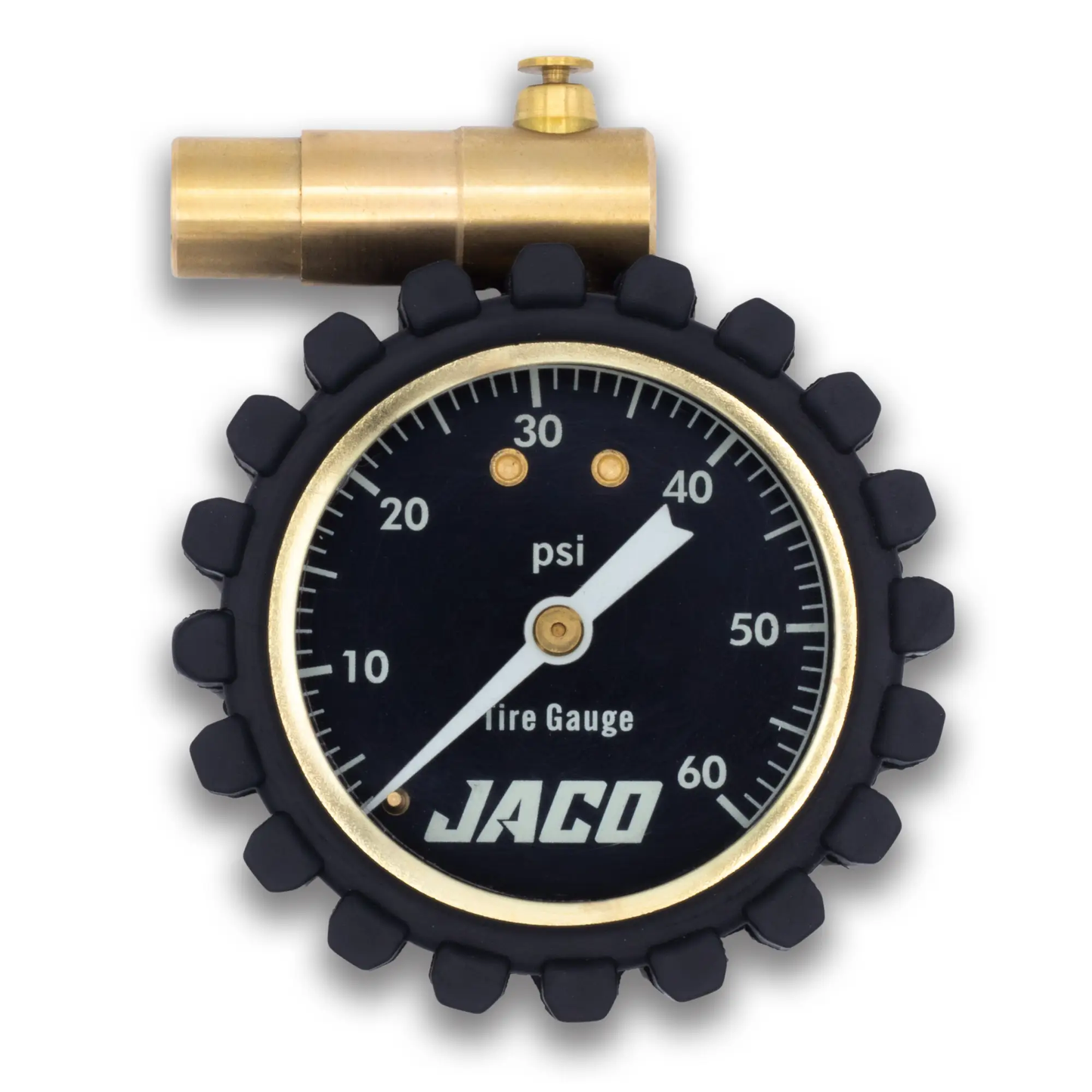 MBX-60 Presta bike tire gauge by JACO with brass connector and black bezel 60 psi on Tampa Home & Garden Store
