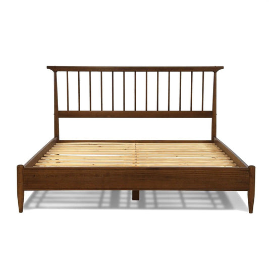 King Size Hardwood Mid Century Platform Bed Frame with Headboard in Walnut - Tampa Home & Garden Store