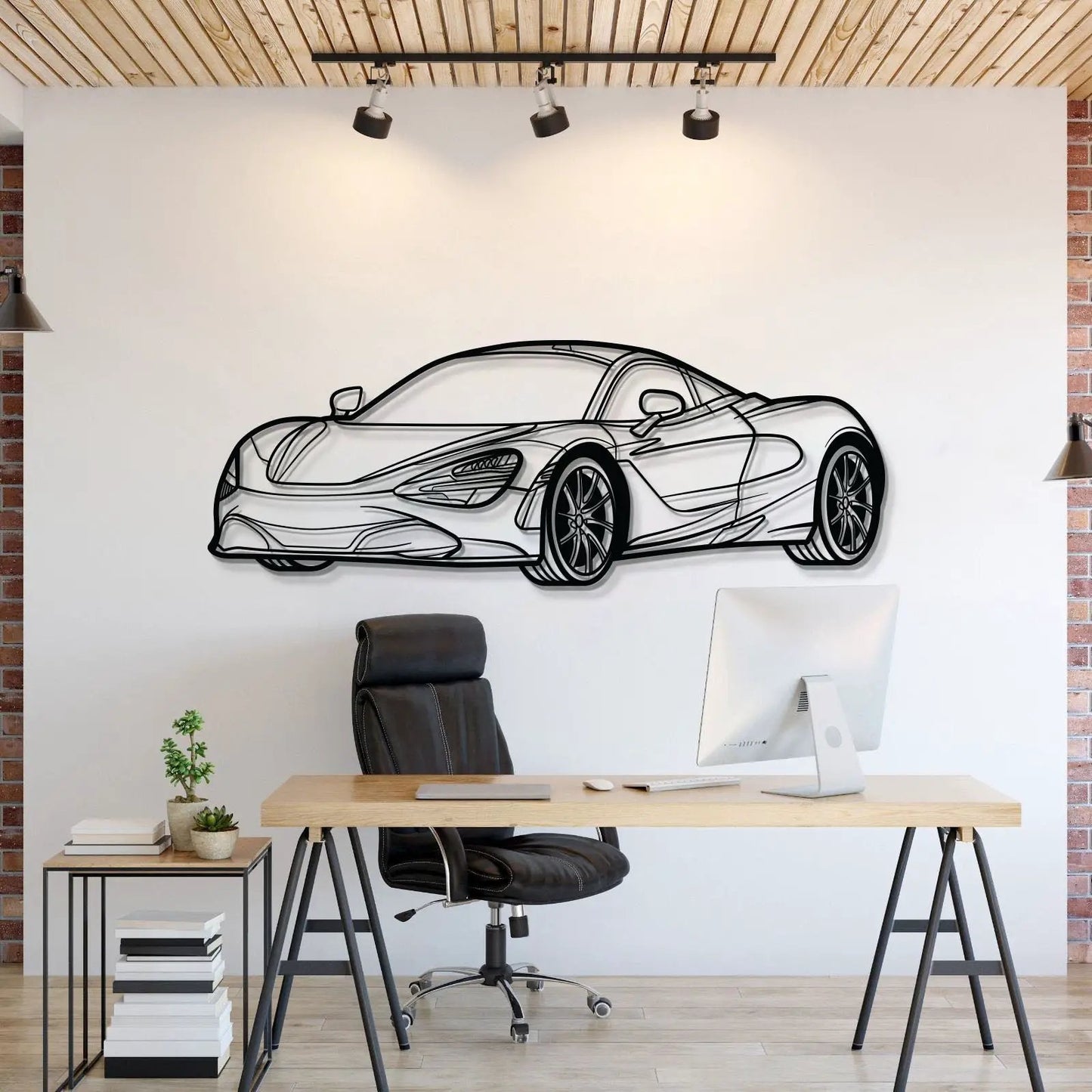 720S Perspective Metal Car Wall Art Modello Turbo, black line art on white wall on Tampa Home & Garden Store