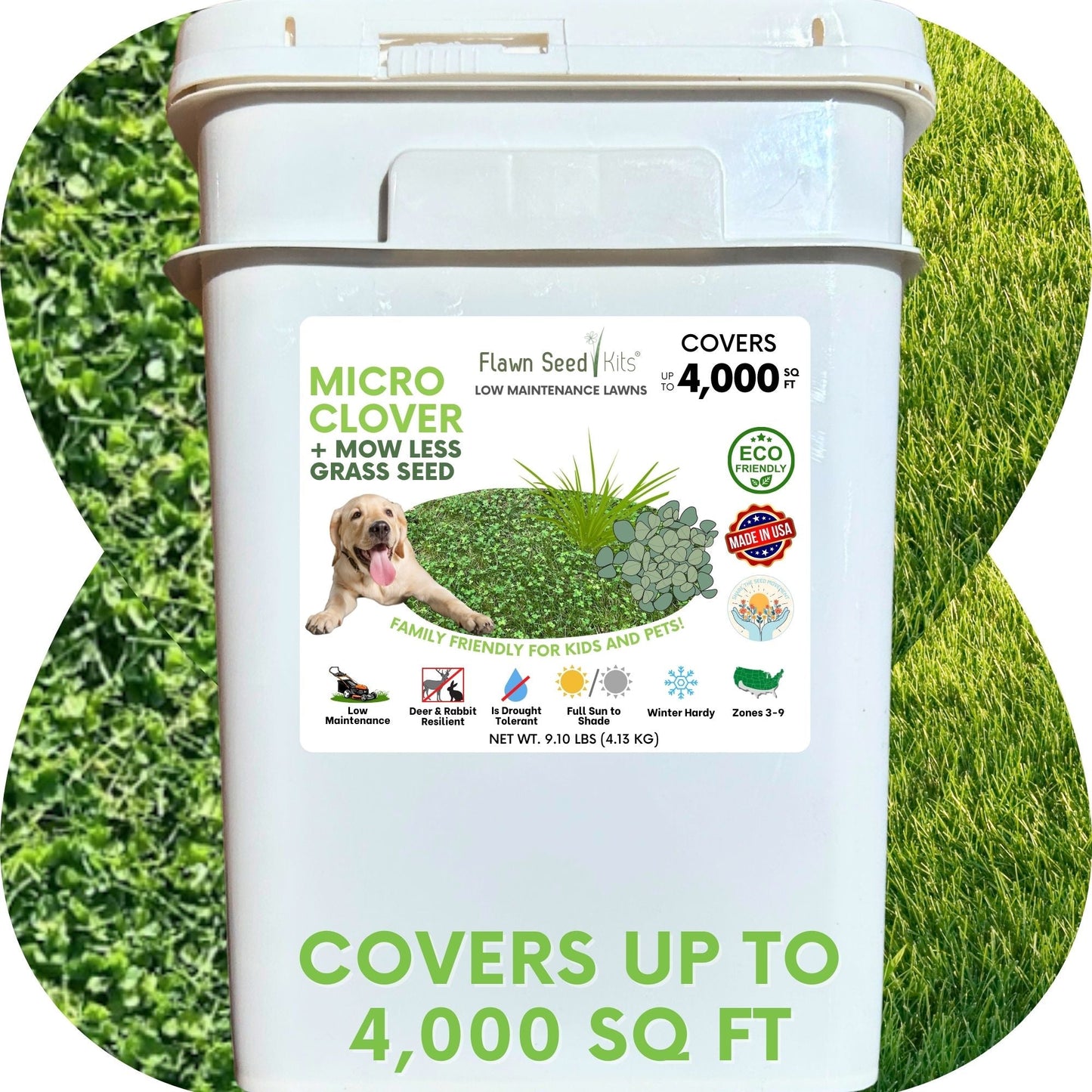 Micro Clover + Mow Less Grass Seed by Flawn Seed Kits covers up to 4,000 sq ft on Tampa Home & Garden Store