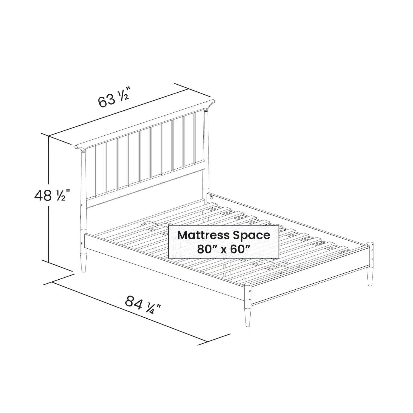 Base de cama de plataforma de madera maciza tamaño Queen de mediados de siglo con cabecero en nogal