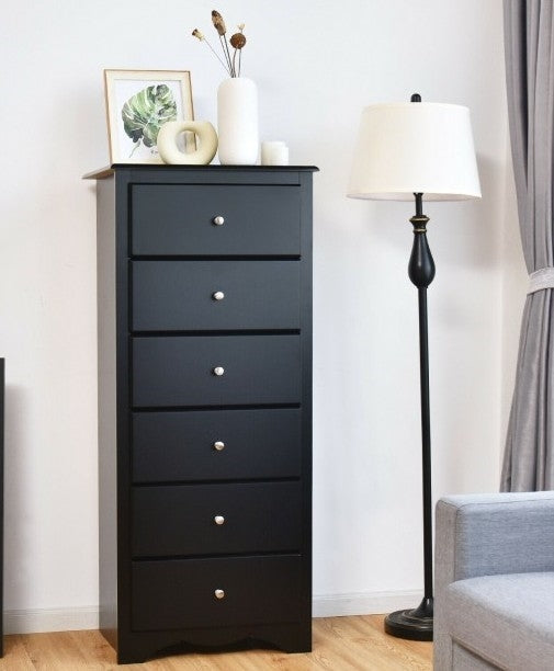Cómoda alta de madera moderna negra de 6 cajones