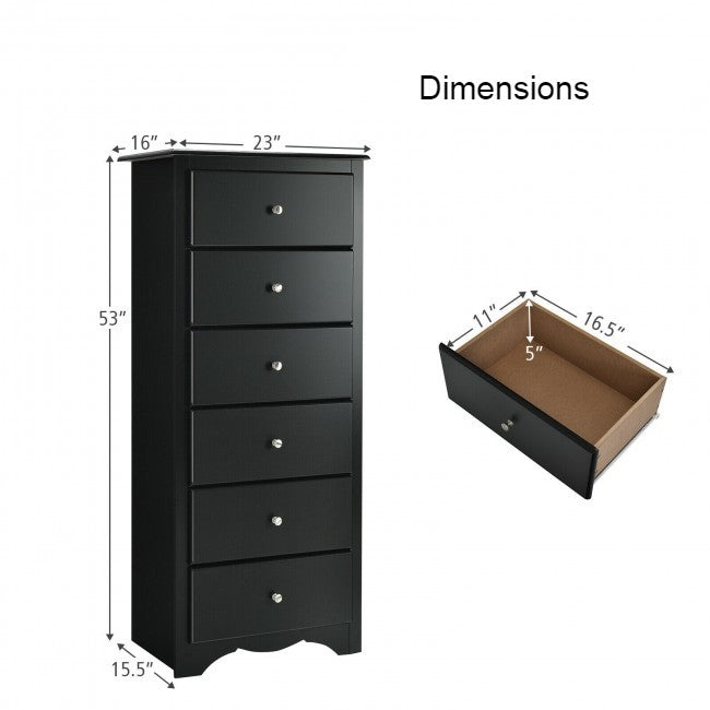 Cómoda alta de madera moderna negra de 6 cajones