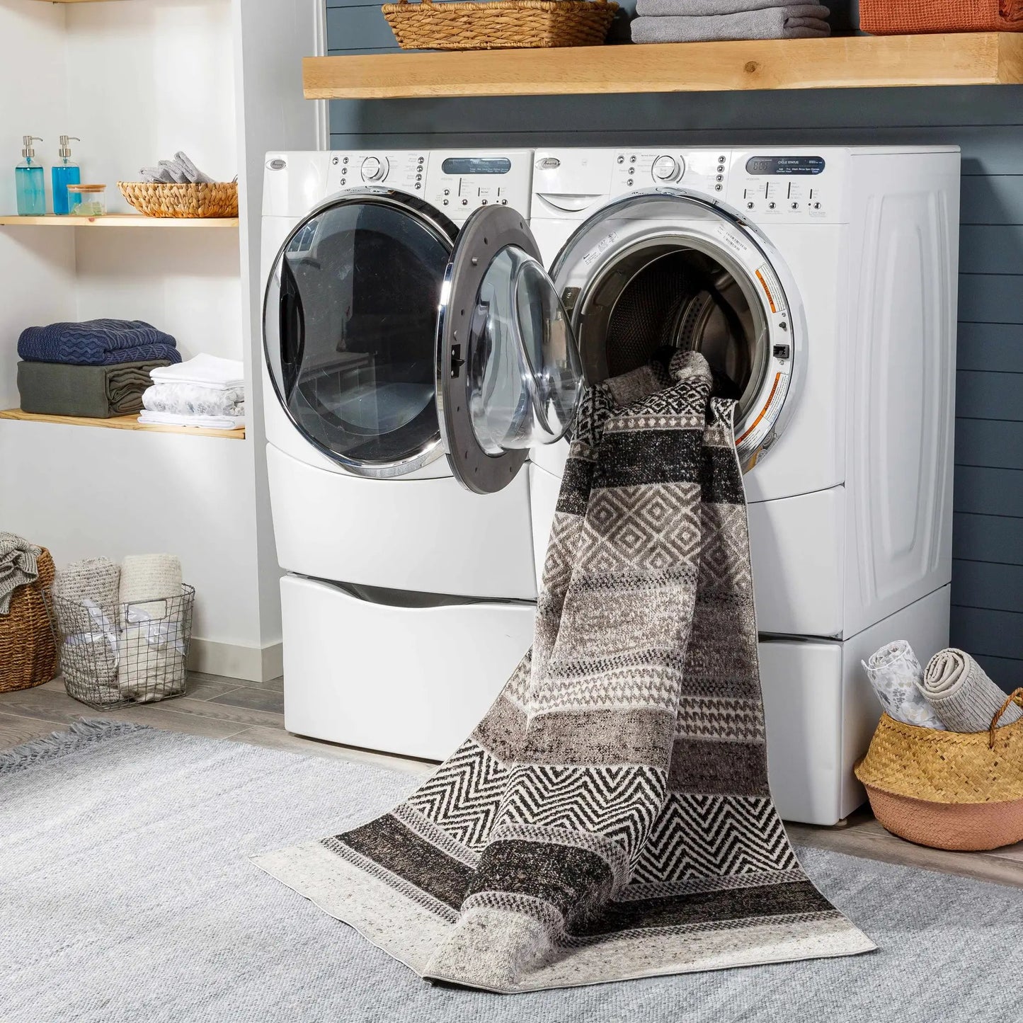 Middlestown washable area rug gray and beige chevron pattern high traffic Boutique Rugs on Tampa Home & Garden Store