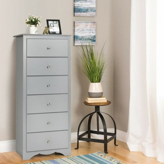 Cómoda alta de madera moderna gris de 6 cajones
