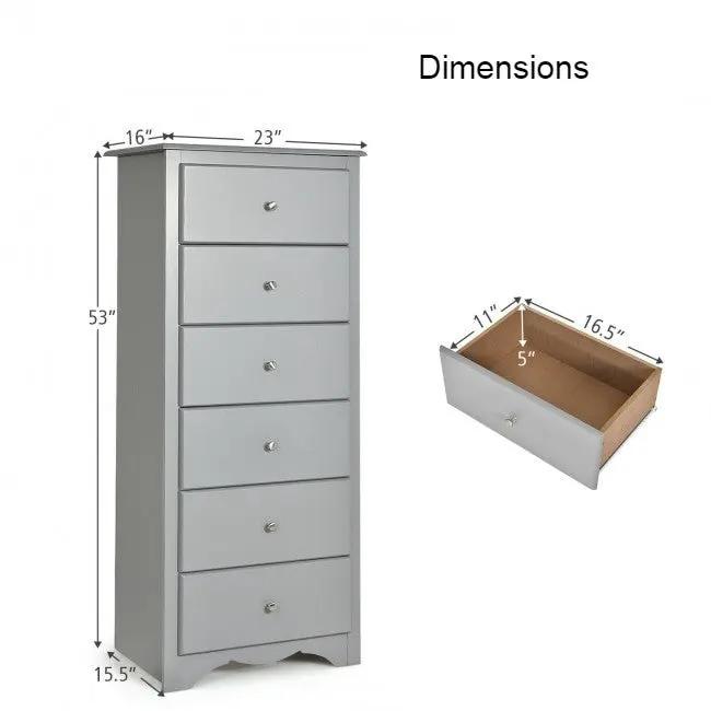Modern Grey 6 Drawer Tall Wood Dresser Chest - Tampa Home & Garden Store