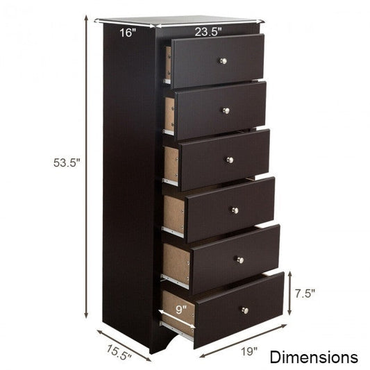 Cómoda alta de madera de 6 cajones Modern Espresso