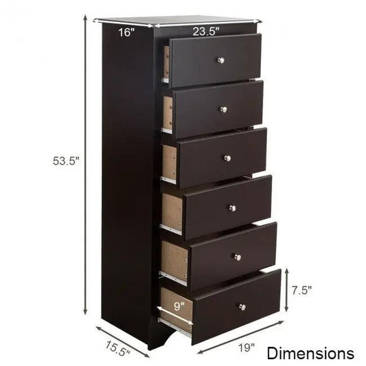 Espresso tall wood dresser with six drawers and chrome knobs HomePacific bedroom storage on Tampa Home & Garden Store