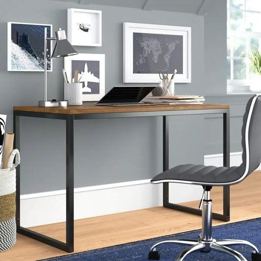 Modern Home Office Desk with black metal frame and brown wood top on Tampa Home & Garden Store
